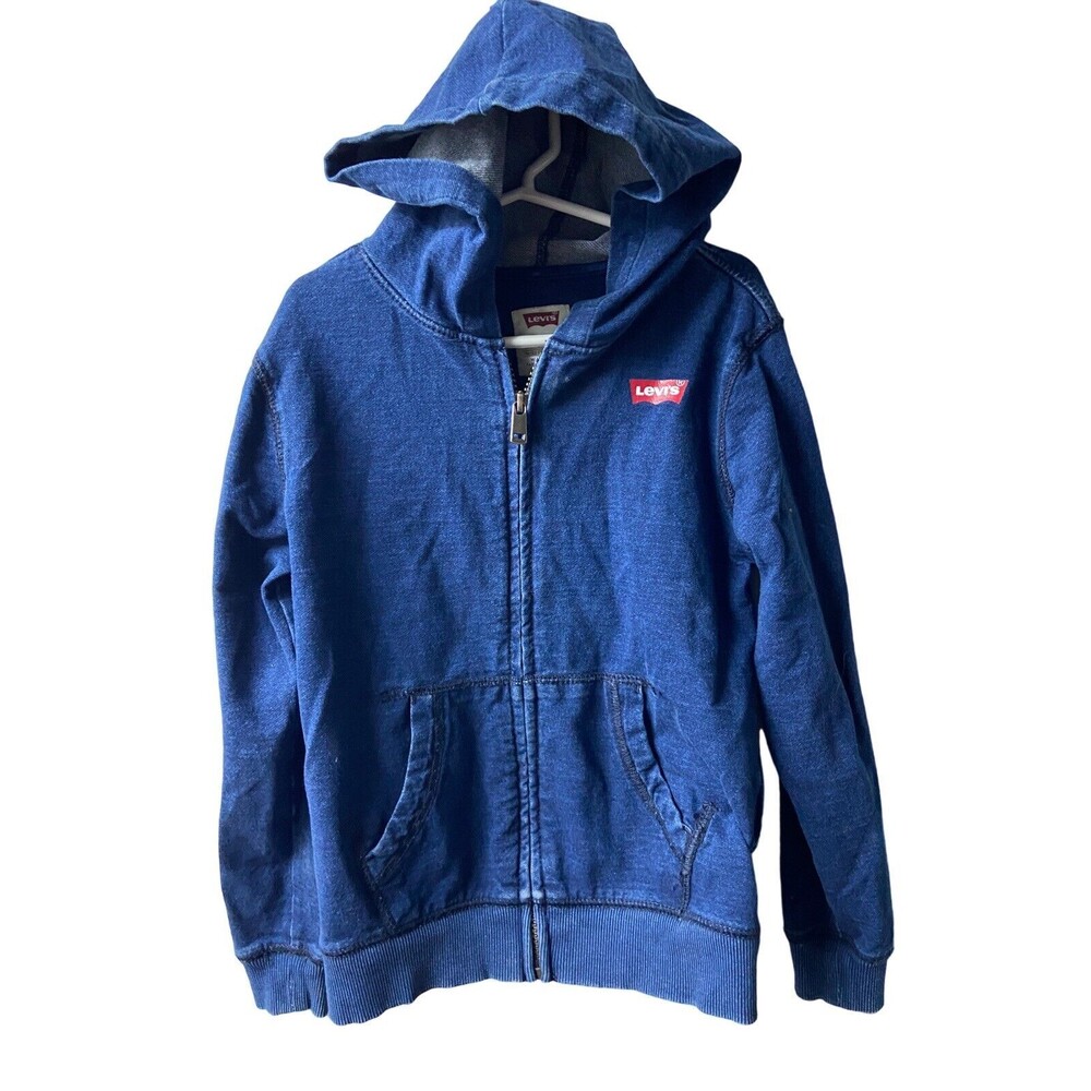 Levi's Jean Hoodie Boys Large Blue Outdoors Comfy Stretch Denim Full Zip Pockets
